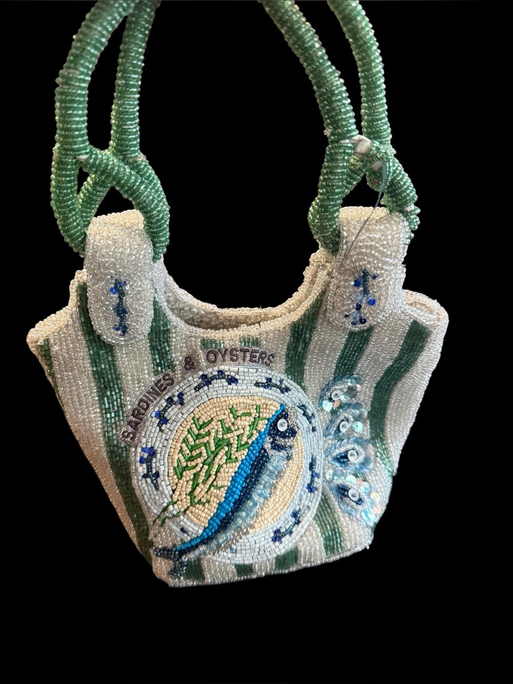 Viral Sardines & Oysters Beaded Bag Coastal Fish Mini Tote TJ Maxx Handmade